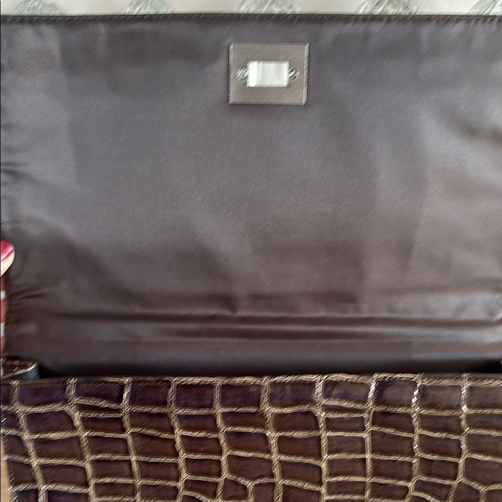 Murval Brown Crocodile-Embossed Clutch - Picture 2 of 5